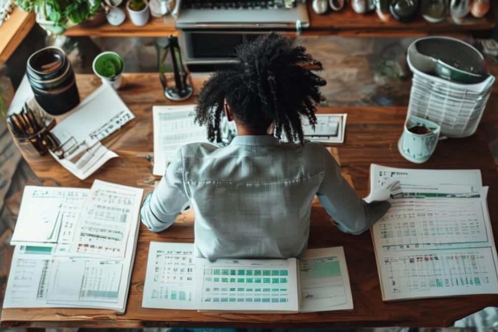 Indivíduo organizando suas finanças em casa.